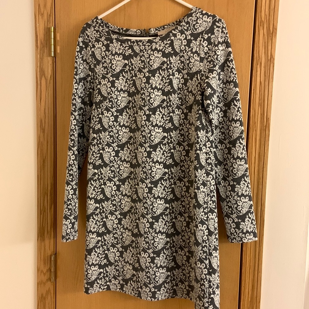 LOFT Dress wool grey with white floral detailing